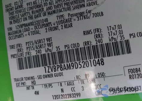 2013 Ford Mustang из США, поврежденный, VIN 1ZVBP8AM9D5201048